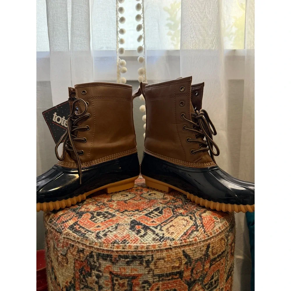 totes Waterproof Shell Brown Black Duck Boots Womens‎ Lace Up Comfort boho Y2K